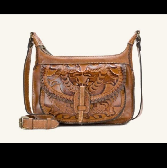 Patricia Nash • Zip Boho Festival Brown Leather Tooled Leather Crossbody Bag